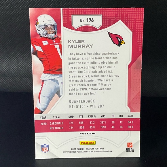 #176 Kyler Murray Plus Prizm 2021 Panini Playoff Football Arizona Cardinals NFL - Picture 2 of 2